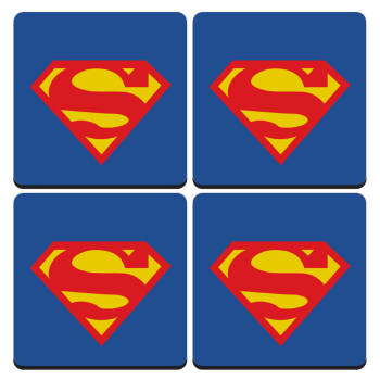 Superman, ΣΕΤ 4 Σουβέρ ξύλινα τετράγωνα (9cm)