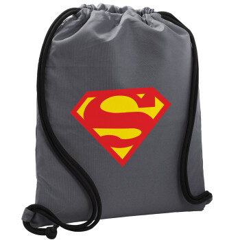 Superman, Backpack pouch GYMBAG GREY, with pocket (40x48cm) & thick cords