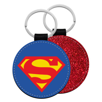 Superman, Μπρελόκ Δερματίνη, στρογγυλό ΚΟΚΚΙΝΟ (5cm)