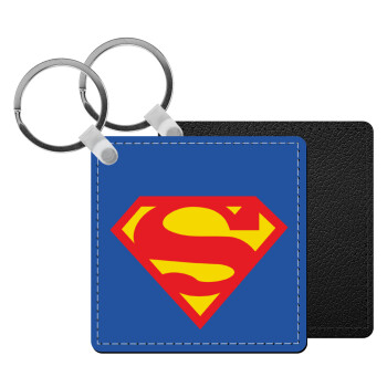 Superman, Μπρελόκ Δερματίνη, τετράγωνο ΜΑΥΡΟ (5x5cm)