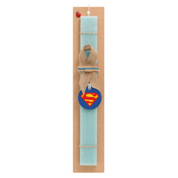 Superman, Πασχαλινό Σετ, ξύλινο μπρελόκ & πασχαλινή λαμπάδα αρωματική πλακέ (30cm) (ΤΙΡΚΟΥΑΖ)