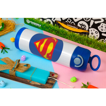 Superman, Easter candle, Childrens hot water bottle, stainless steel, with safety straw, BLUE (500ml)