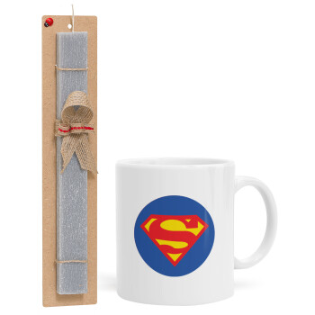 Superman, Πασχαλινό Σετ, Κούπα κεραμική (330ml) & πασχαλινή λαμπάδα αρωματική πλακέ (30cm) (ΓΚΡΙ)