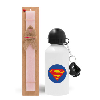 Superman, Πασχαλινό Σετ, παγούρι μεταλλικό αλουμινίου (500ml) & πασχαλινή λαμπάδα αρωματική πλακέ (30cm) (ΡΟΖ)