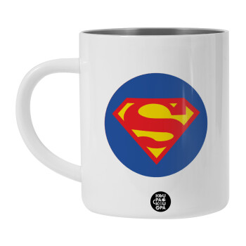 Superman, Λευκή Ανοξείδωτη Μεταλλική Κούπα 450ml - Διπλού Τοιχώματος 