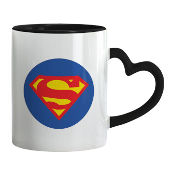 Superman, Κούπα καρδιά χερούλι μαύρη, κεραμική, 330ml