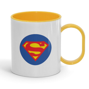 Superman, Κούπα (πλαστική) (BPA-FREE) Polymer Κίτρινη για παιδιά, 330ml