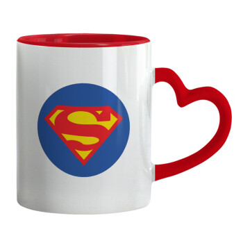 Superman, Κούπα καρδιά χερούλι κόκκινη, κεραμική, 330ml