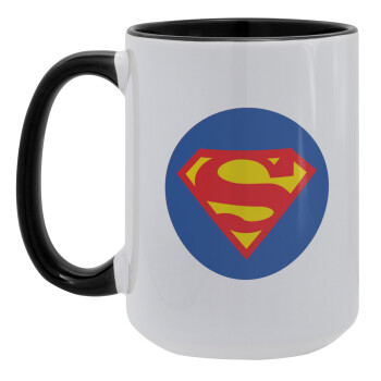 Superman, Κούπα Mega 15oz, κεραμική Μαύρη, 450ml