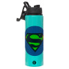 Metallic water bottle with safety lid, 850ml aluminum