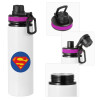 Metallic water bottle with safety lid, 850ml aluminum