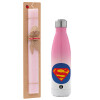 Easter Set, Metallic pink/white (Stainless steel) thermos, double-walled, 500ml & aromatic flat Easter candle (30cm) (PINK)