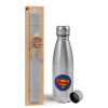 Easter Set, metallic Inox water bottle (750ml) & aromatic flat Easter candle (30cm) (GRAY)