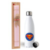 Easter Set, metallic stainless steel water bottle (750ml) & scented flat Easter candle (30cm) (PINK)