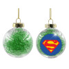 Transparent Christmas tree ball ornament with green filling 8cm