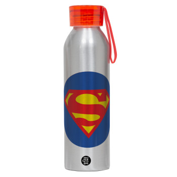 Superman, Αλουμινένιο Αθλητικό Μπουκάλι 650ml – Ασημί με Κόκκινο Καπάκι και Λουράκι Σιλικόνης