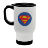 Superman, Κούπα ταξιδιού ανοξείδωτη με καπάκι, διπλού τοιχώματος (θερμό) λευκή 450ml