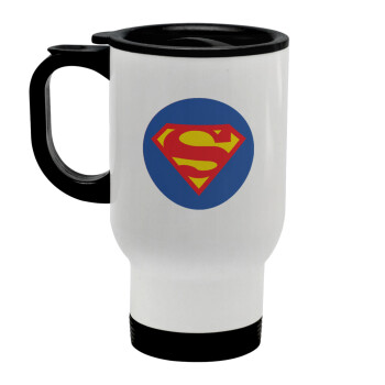 Superman, Κούπα ταξιδιού ανοξείδωτη με καπάκι, διπλού τοιχώματος (θερμό) λευκή 450ml