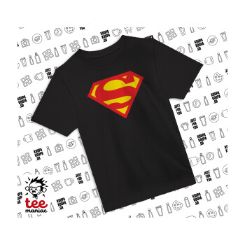 Superman, Άνετο παιδικό T-Shirt ΜΑΥΡΟ από 100% βαμβάκι, για κάθε μέρα. Vegan & OEKO-TEX πιστοποιημένο.