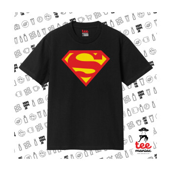 Superman, Κλασικό T-Shirt, διπλής ραφής, χωρίς πλευρικές ραφές ΜΑΥΡΟ από 100% βαμβάκι. Vegan & OEKO-TEX πιστοποιημένο.