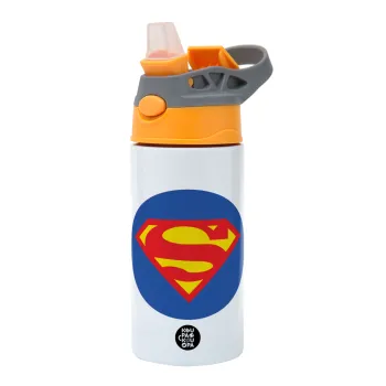 Superman, Παιδικό παγούρι θερμό, ανοξείδωτο, με καλαμάκι ασφαλείας, Πορτοκαλί/Γκρι (360ml) BPA-FREE