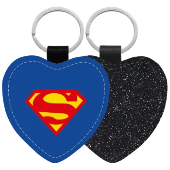 Superman, Μπρελόκ PU δερμάτινο glitter καρδιά ΜΑΥΡΟ