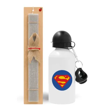 Superman, Easter Set, metallic aluminum water bottle (500ml) & aromatic flat Easter candle (30cm) (GRAY)
