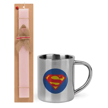 Superman, Easter Set, metallic thermal cup (300ml) & aromatic flat Easter candle (30cm) (PINK)