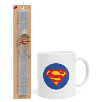 Superman, Πασχαλινή Λαμπάδα με Κούπα κεραμική (330ml) & κερί αρωματικό πλακέ (30cm) (ΓΚΡΙ)