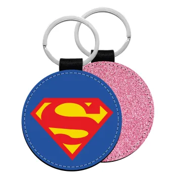 Superman, Μπρελόκ Δερματίνη, στρογγυλό ΡΟΖ (5cm)