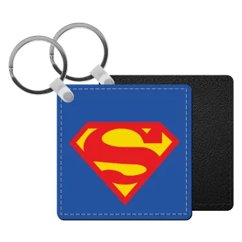 Superman, Μπρελόκ Δερματίνη, τετράγωνο ΜΑΥΡΟ (5x5cm)