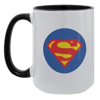 Superman, Κούπα Mega 15oz, κεραμική Μαύρη, 450ml
