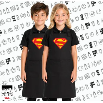 Superman, Μαύρη ΠΑΙΔΙΚΗ Ποδιά μακριά Σεφ ολόσωμη με τσέπες