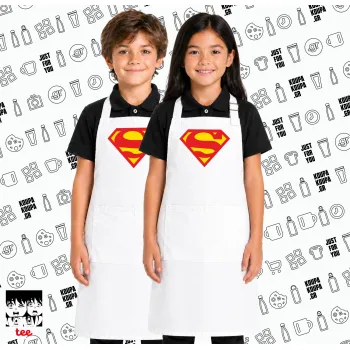 Superman, Λευκή ΠΑΙΔΙΚΗ Ποδιά μακριά Σεφ ολόσωμη με τσέπες