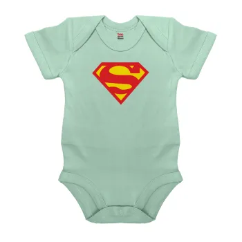 Superman, Βρεφικό φορμάκι μωρού, 0-18 μηνών, mint (Μέντα), 100% Organic Cotton, κοντομάνικο