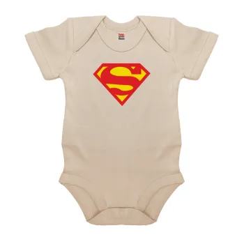 Superman, Βρεφικό φορμάκι μωρού, 0-18 μηνών, Natural (Εκρού), 100% Organic Cotton, κοντομάνικο