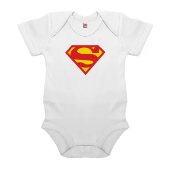Superman, Βρεφικό φορμάκι μωρού, 0-24 μηνών, ΛΕΥΚΟ, 100% Organic Cotton, κοντομάνικο