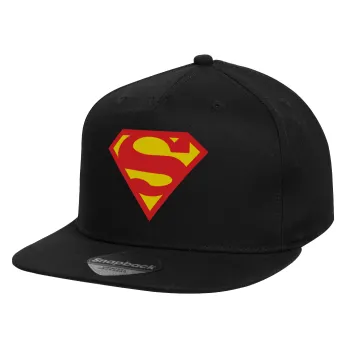 Superman, Children's Flat Snapback Hat, Black (100% COTTON, CHILD, UNISEX, ONE SIZE)