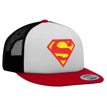 Superman, Καπέλο Ενηλίκων Foam Flat Snapback με Δίχτυ Κόκκινο-Λευκό-Μαύρο (POLYESTER, ΕΝΗΛΙΚΩΝ, UNISEX, ONE SIZE)