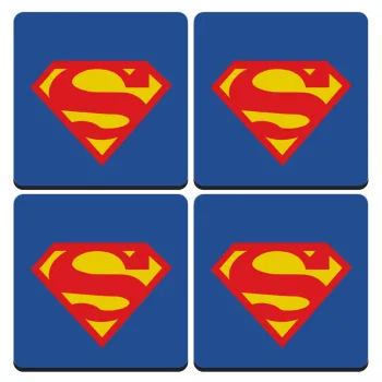 Superman, ΣΕΤ 4 Σουβέρ ξύλινα τετράγωνα (9cm)