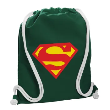 Superman, Backpack pouch GYMBAG BOTTLE GREEN, with pocket (40x48cm) & thick white cords