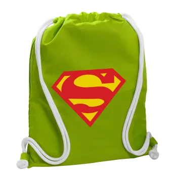 Superman, Backpack bag GYMBAG LIME GREEN, with pocket (40x48cm) & thick cords