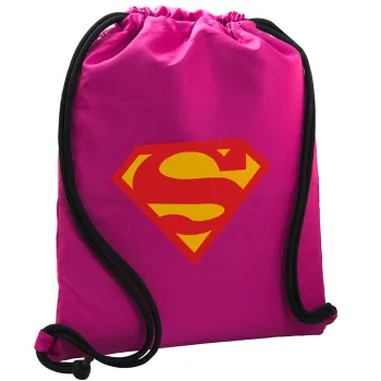Superman, Backpack pouch GYMBAG Fuchsia, with pocket (40x48cm) & thick cords