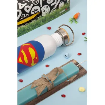 Superman, Πασχαλινή Λαμπάδα με παγούρι μεταλλικό (620ml, stainless steel) & κερί αρωματικό πλακέ (30cm) (ΤΙΡΚΟΥΑΖ)
