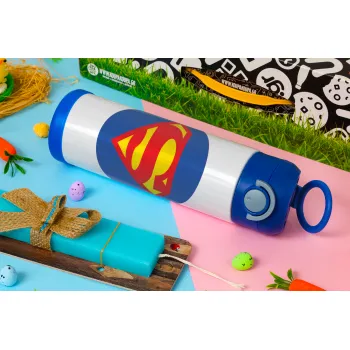 Superman, Easter candle, Childrens hot water bottle, stainless steel, with safety straw, BLUE (500ml)