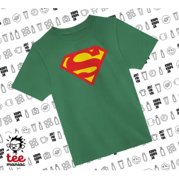 Superman, Άνετο παιδικό T-Shirt ΠΡΑΣΙΝΟ από 100% βαμβάκι, για κάθε μέρα. Vegan & OEKO-TEX πιστοποιημένο.