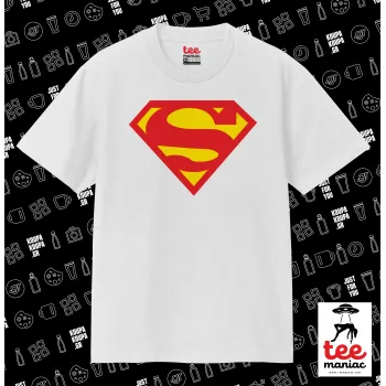 Superman, Κλασικό T-Shirt, διπλής ραφής, χωρίς πλευρικές ραφές ΛΕΥΚΟ από 100% βαμβάκι. Vegan & OEKO-TEX πιστοποιημένο.