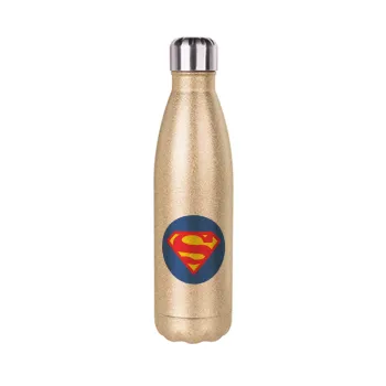 Superman, Glitter gold stainless steel thermos bottle, double-walled, 500ml