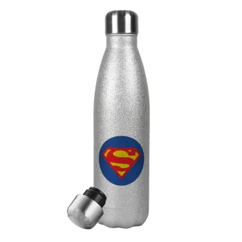 Superman, Metallic Glitter Silver Thermos Flask (Stainless steel), double-walled, 500ml
