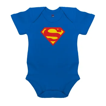 Superman, Βρεφικό φορμάκι μωρού, Μπλε Κοβαλτίου, 100% Organic Cotton, κοντομάνικο